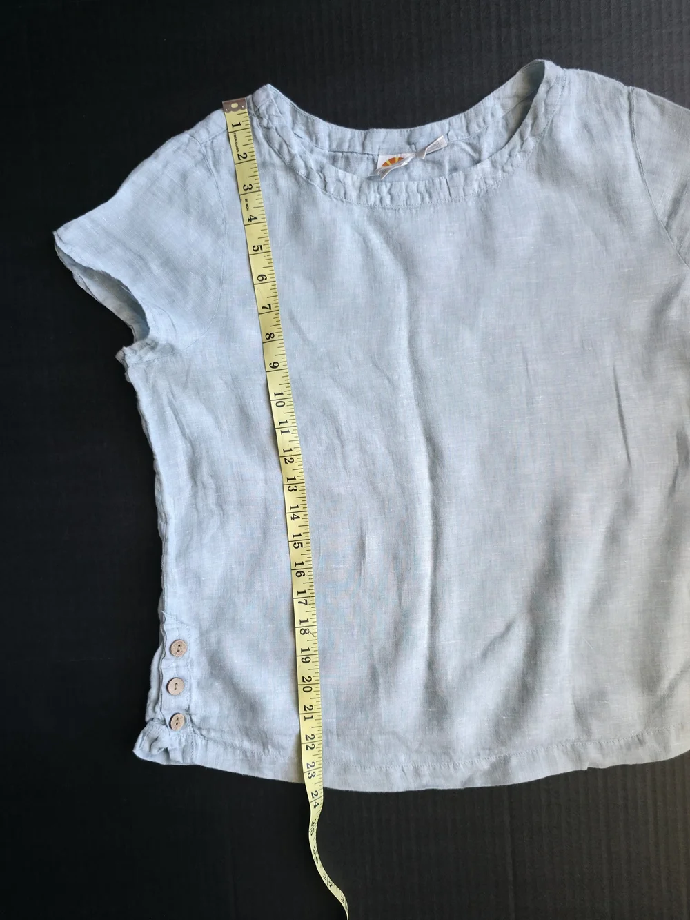 C&C 100% Linen Light Blue Blouse short sleeve Coastal Grandma Minimalist Summer - Picture 5 of 6